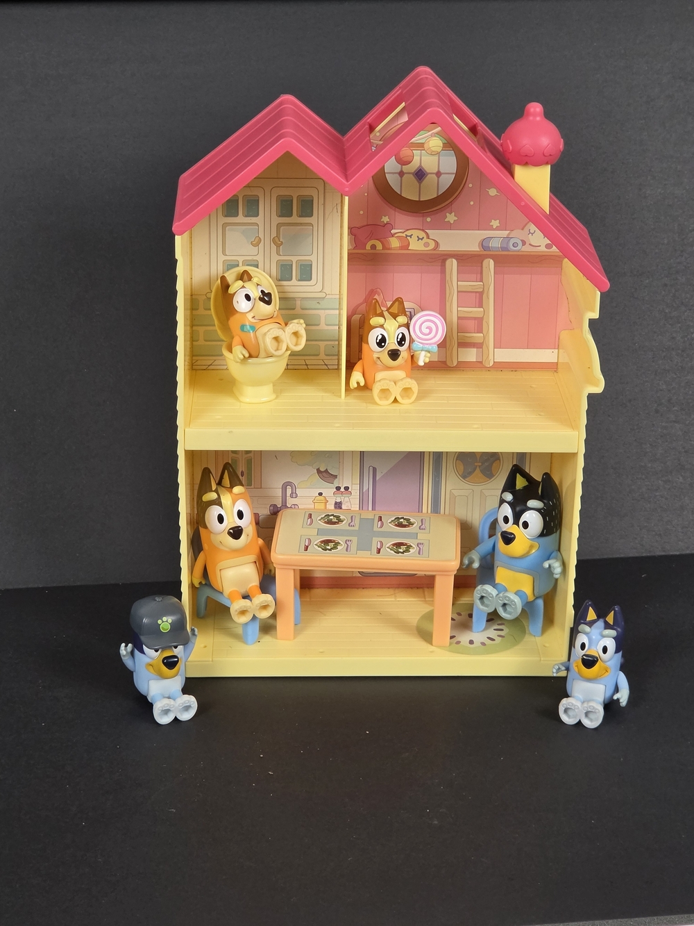 Yellow and Red Playhouse Toy Set with Blue Character Figures
